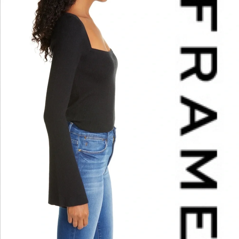 NWT  Frame Luxe Bell-Sleeve Sweater Black, size Medium - Picture 5 of 7